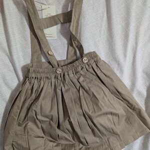 Beige Pleated Skirt with Suspenders